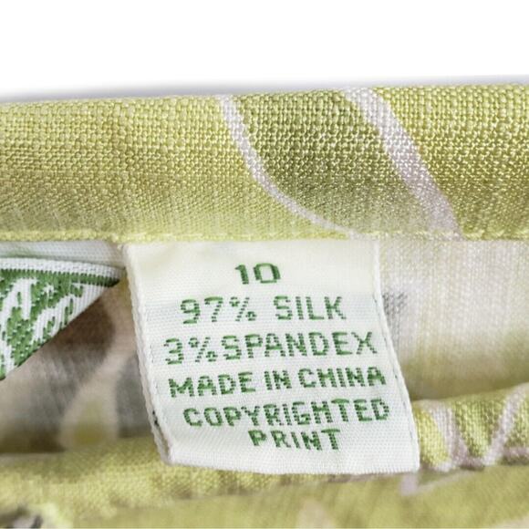 90s Y2K Women Tommy Bahama Silk Pants L Hawaiian Floral Tropical Crop Stretch - Picture 8 of 11